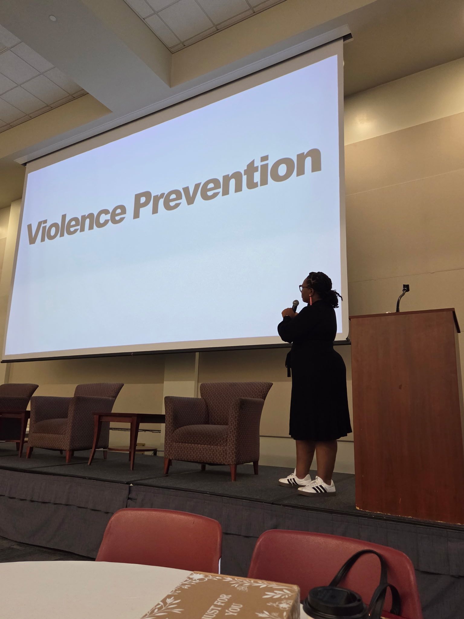 Quaneka Falls speaking at a violence prevention conference